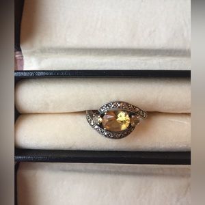 Citrine 3 stone Sterling silver and Marcasite ring.